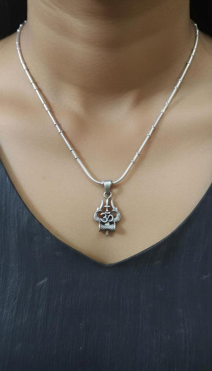 Trishul Om 925 Silver Pendant