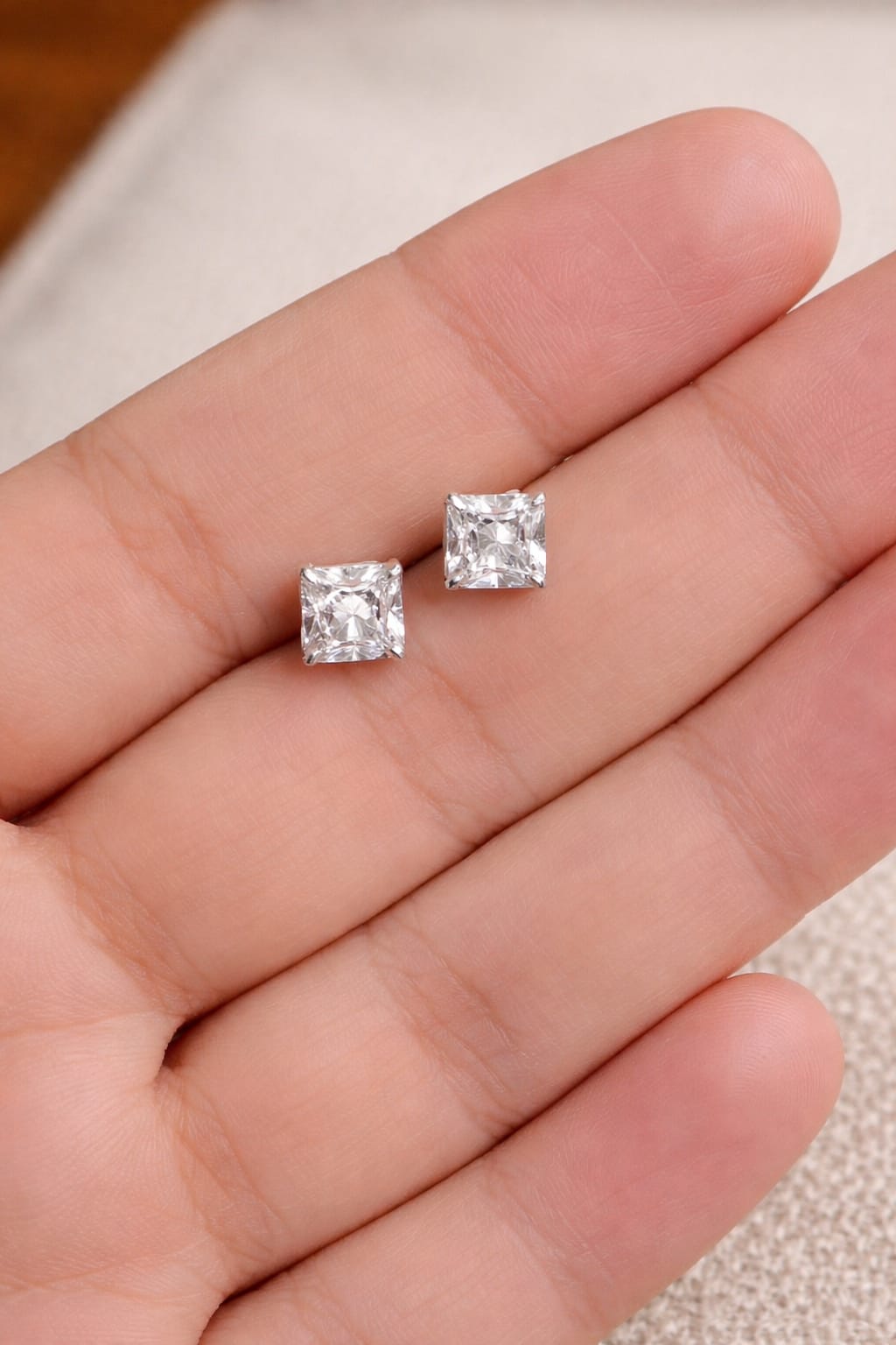 Square Solitaire 925 Silver Stud Earrings