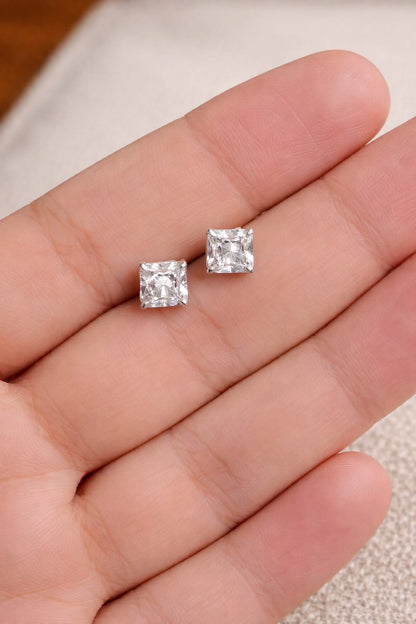 Square Solitaire 925 Silver Stud Earrings