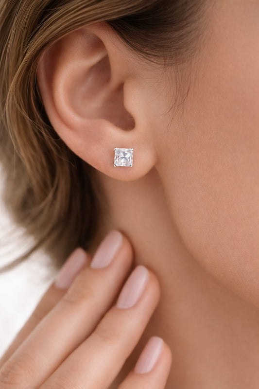 Square Solitaire 925 Silver Stud Earrings