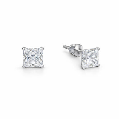Square Solitaire 925 Silver Stud Earrings