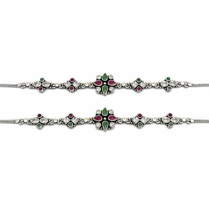 Multicolor Stone 925 Silver Anklet (Pair)