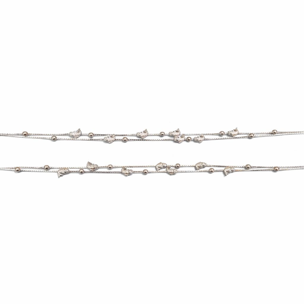 Fish Charm Beaded 925 Silver Anklet (Pair)