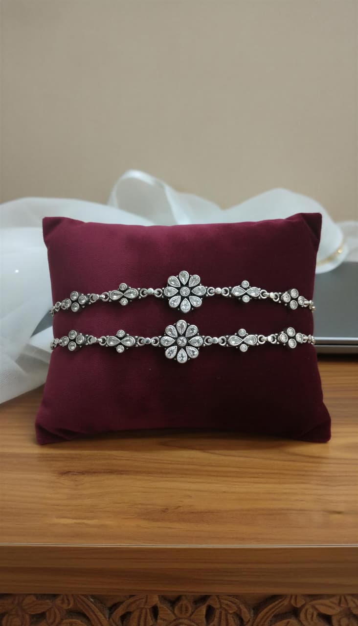 Floral Stone 925 Silver Anklet (Pair)