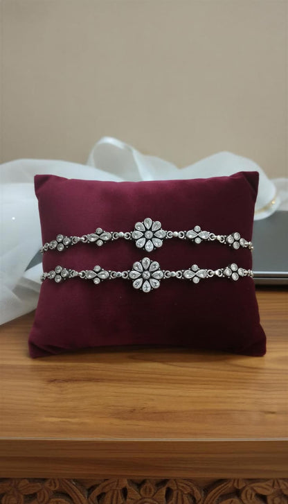 Floral Stone 925 Silver Anklet (Pair)