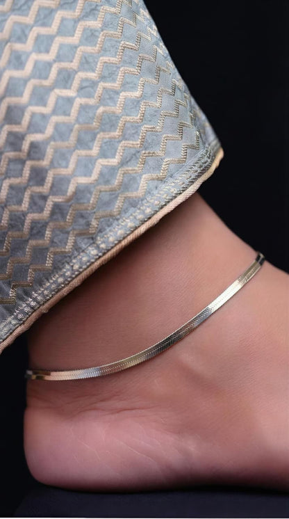 Flat Chain 925 Silver Anklet (Pair)