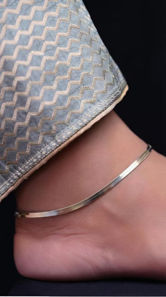 Flat Chain 925 Silver Anklet (Pair)