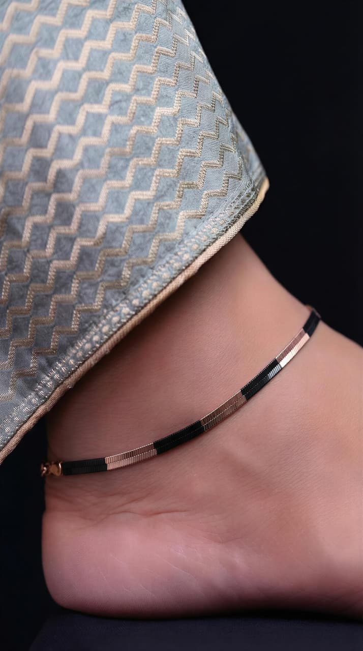 Dual Tone Flat Chain 925 Silver Anklet (Pair)