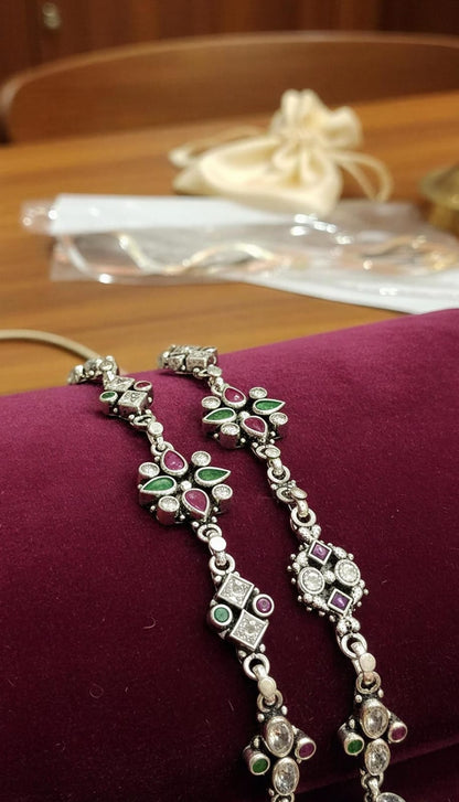 Multicolor Stone 925 Silver Anklet (Pair)