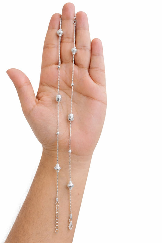 Minimal Beaded Silver Anklet (Pair)
