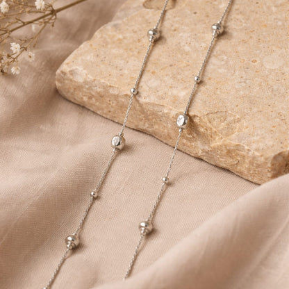 Minimal Beaded Silver Anklet (Pair)