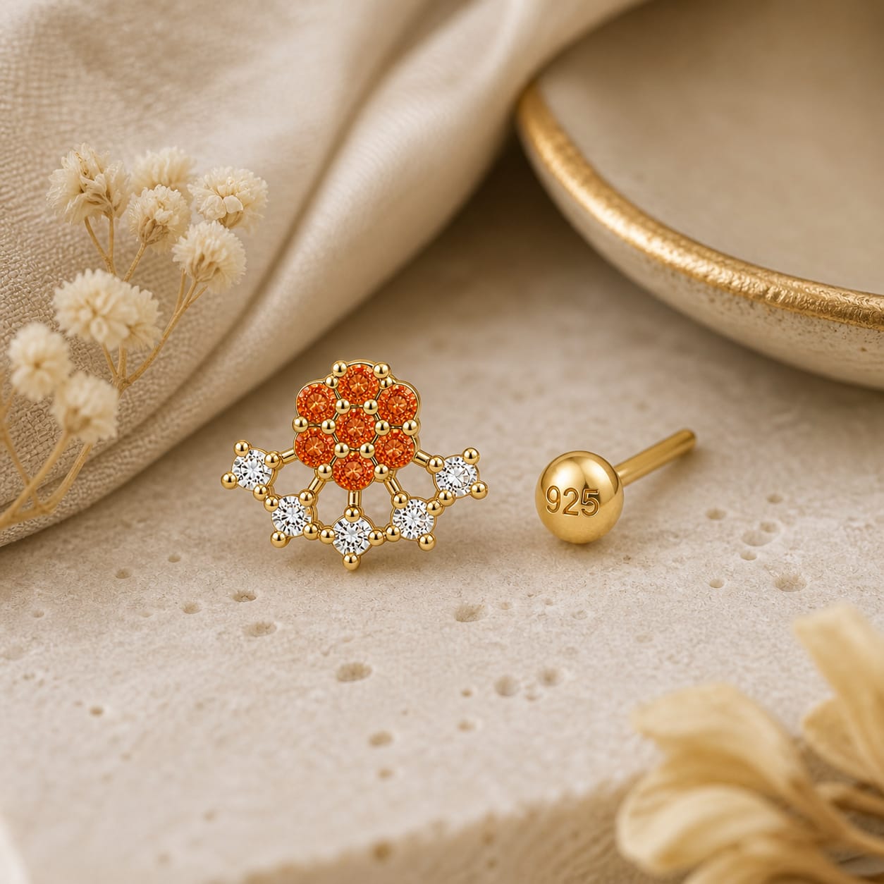 Sunset Bloom 925 Silver Nose Pin