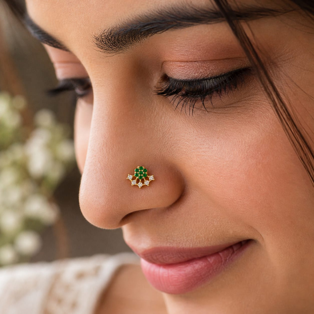 Verdant Bloom 925 Silver Nose Pin