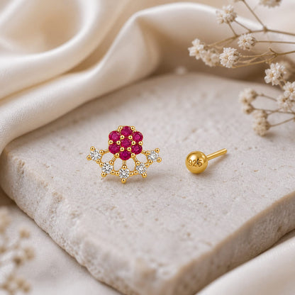 Floral Ruby Bloom 925 Silver Nose Pin