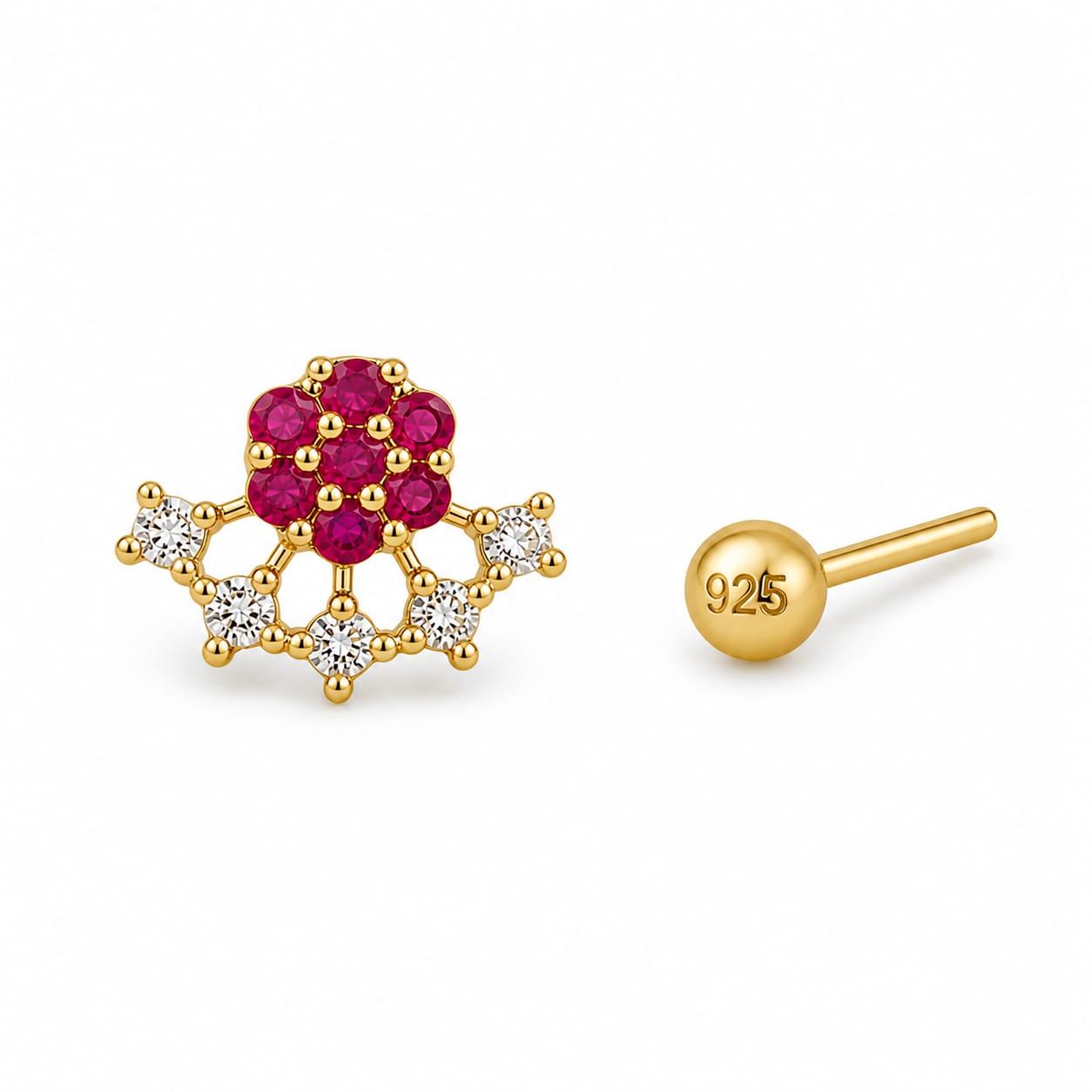 Floral Ruby Bloom 925 Silver Nose Pin
