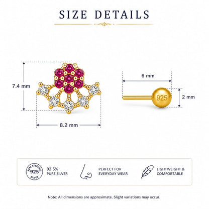 Floral Ruby Bloom 925 Silver Nose Pin