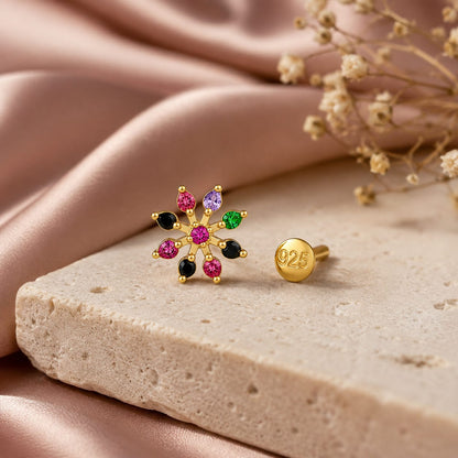 Multicolor Floral Nose Pin in 925 Sterling Silver