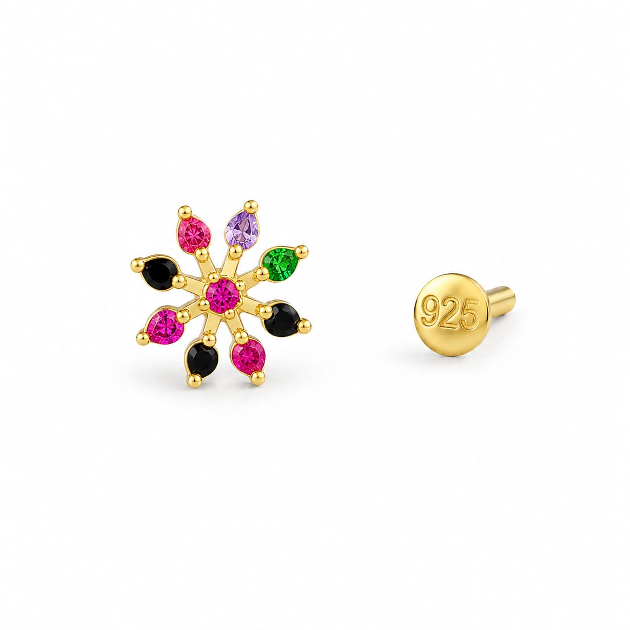 Multicolor Floral Nose Pin in 925 Sterling Silver