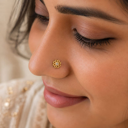 Floral Zircon Nose Pin in 925 Sterling Silver