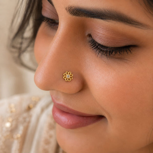 Floral Zircon Nose Pin in 925 Sterling Silver
