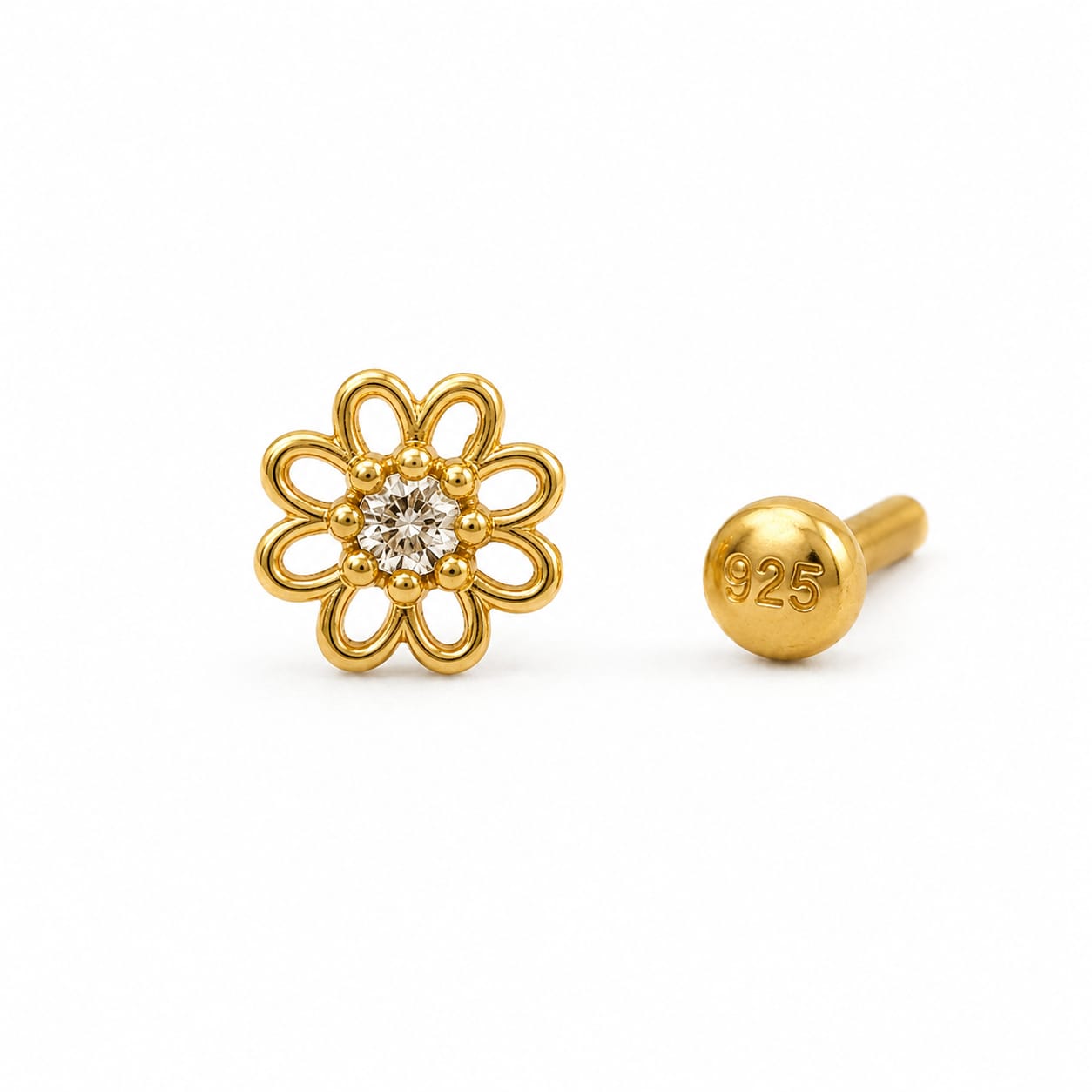 Floral Zircon Nose Pin in 925 Sterling Silver