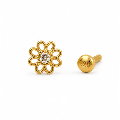 Floral Zircon Nose Pin in 925 Sterling Silver