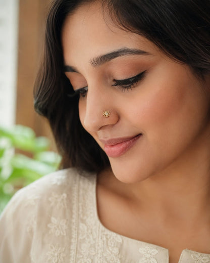 Floral Zircon Nose Pin in 925 Sterling Silver