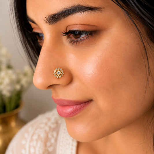 Sunburst Zircon Nose Pin in 925 Sterling Silver