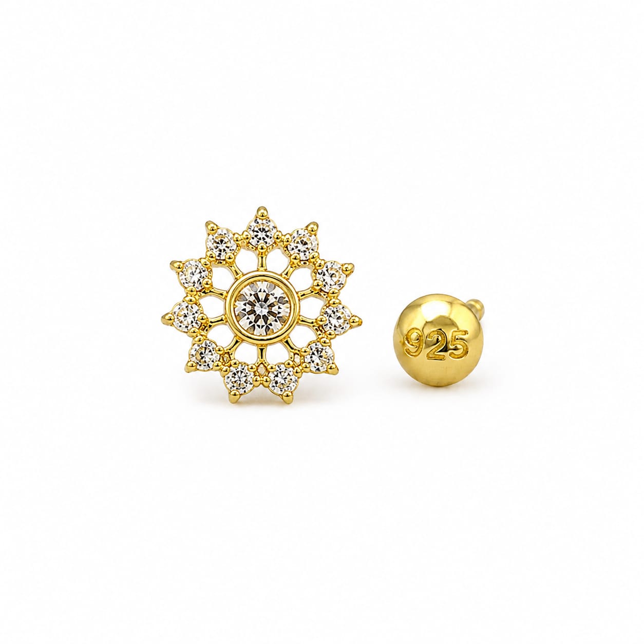 Sunburst Zircon Nose Pin in 925 Sterling Silver