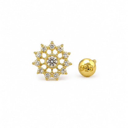 Sunburst Zircon Nose Pin in 925 Sterling Silver