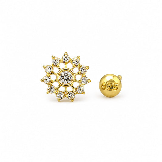 Sunburst Zircon Nose Pin in 925 Sterling Silver