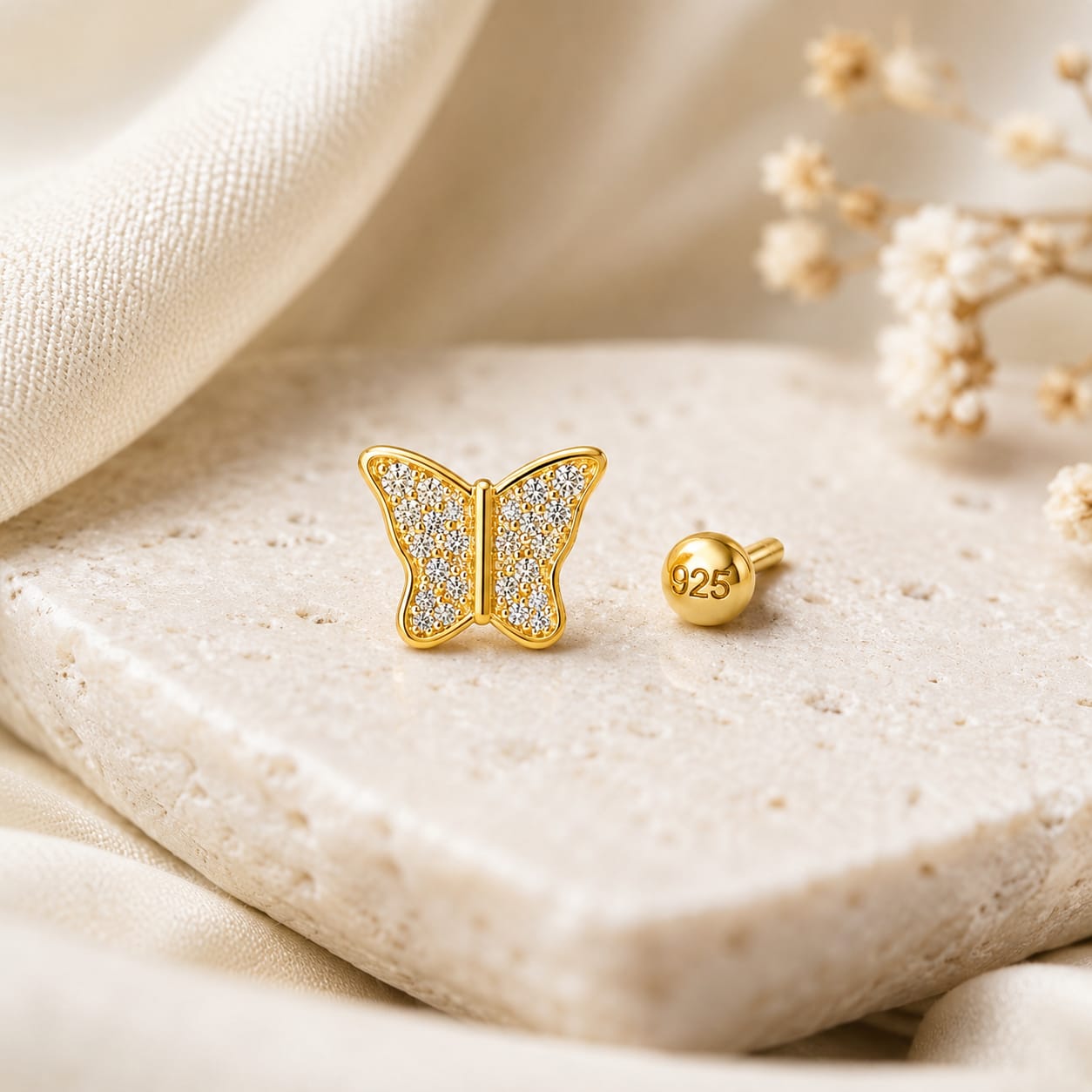 Butterfly Zircon Nose Pin in 925 Sterling Silver