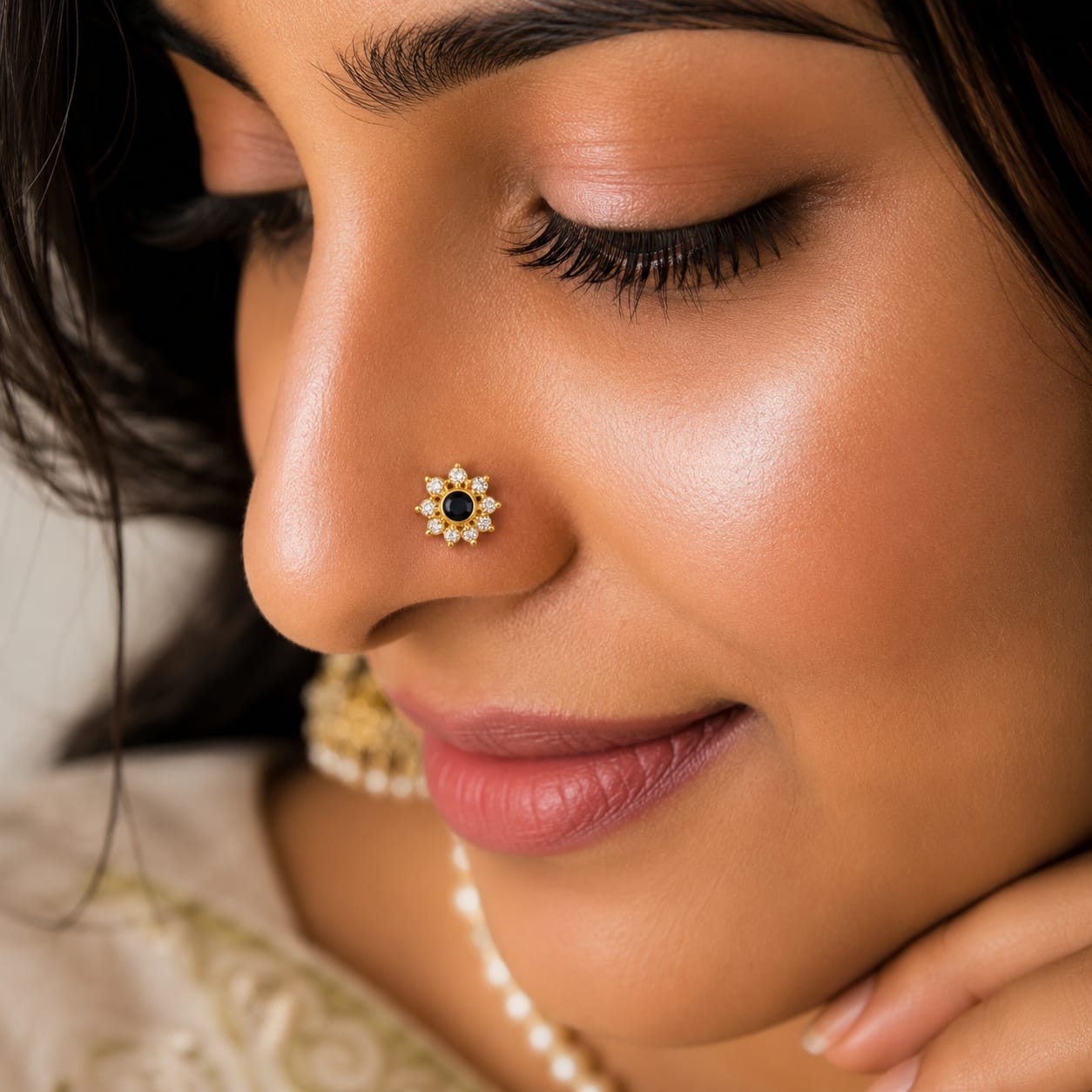 Midnight Petal Nose Pin in 925 Sterling Silver
