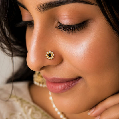 Midnight Petal Nose Pin in 925 Sterling Silver