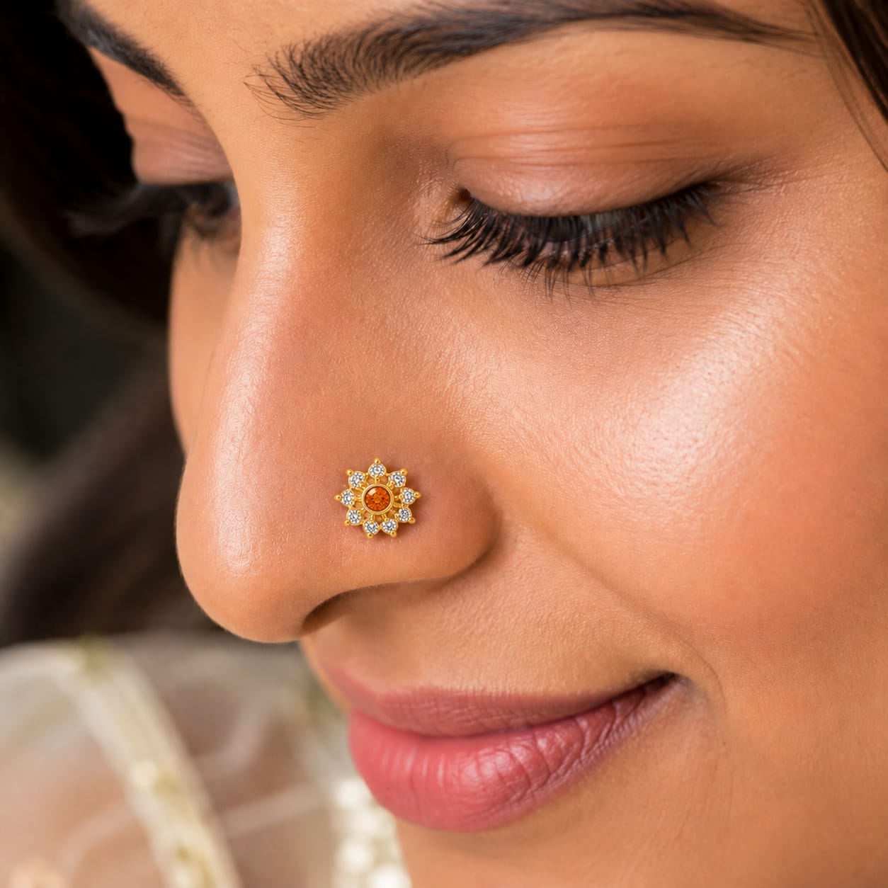 Amber Bloom Nose Pin in 925 Sterling Silver