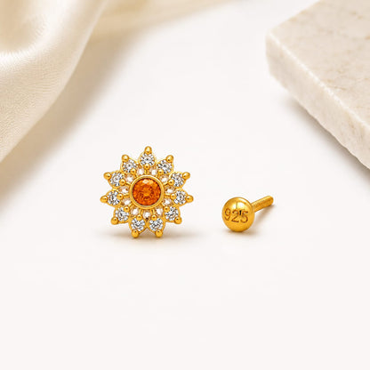 Amber Bloom Nose Pin in 925 Sterling Silver