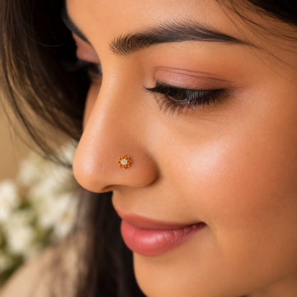 Sunflower Zircon Nose Pin in 925 Sterling Silver