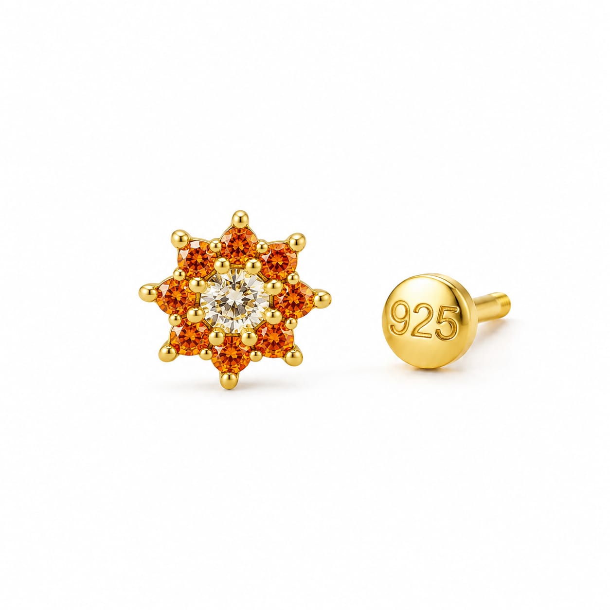 Sunflower Zircon Nose Pin in 925 Sterling Silver