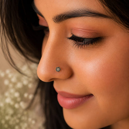 Smoky Blue Floral Zircon Nose Pin in 925 Sterling Silver