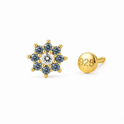 Smoky Blue Floral Zircon Nose Pin in 925 Sterling Silver