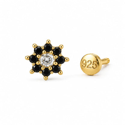 Midnight Black Floral Zircon Nose Pin in 925 Sterling Silver