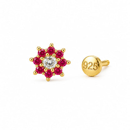 Ruby Pink Floral Zircon Nose Pin in 925 Sterling Silver