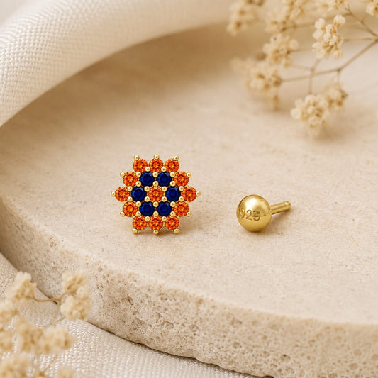 Sunset Mosaic Nose Pin in 925 Sterling Silver