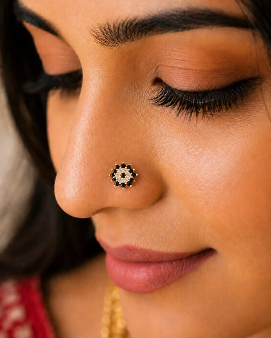 Celeste Noir Floral Nose Pin in 925 Sterling Silver