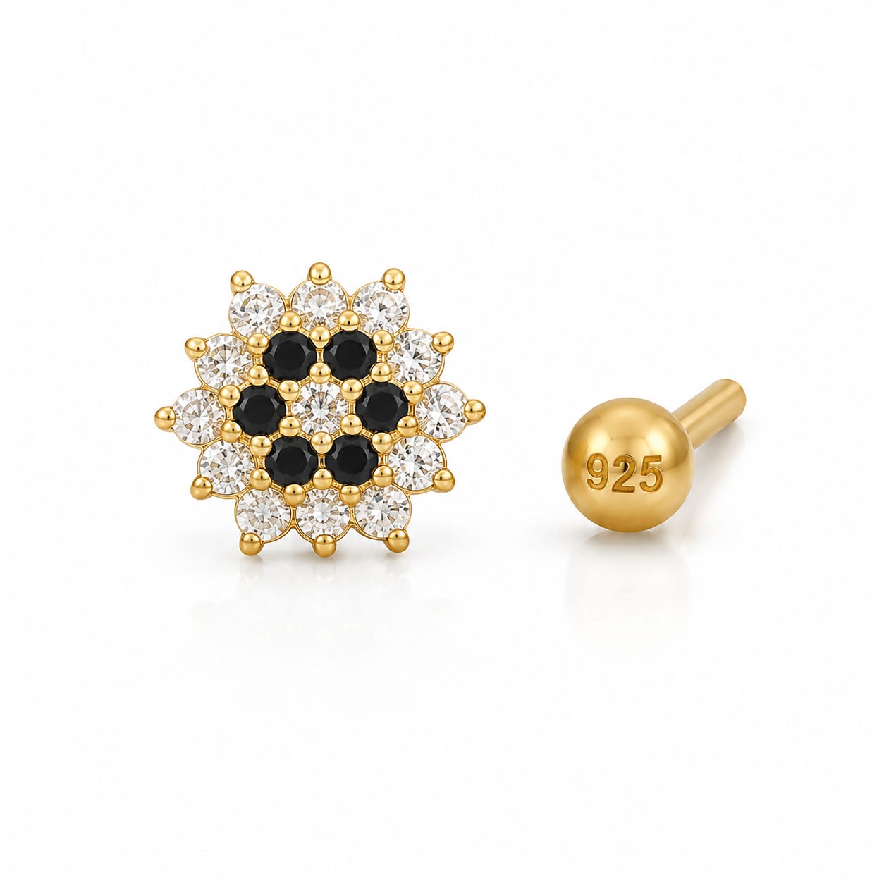 Midnight Blossom Nose Pin in 925 Sterling Silver