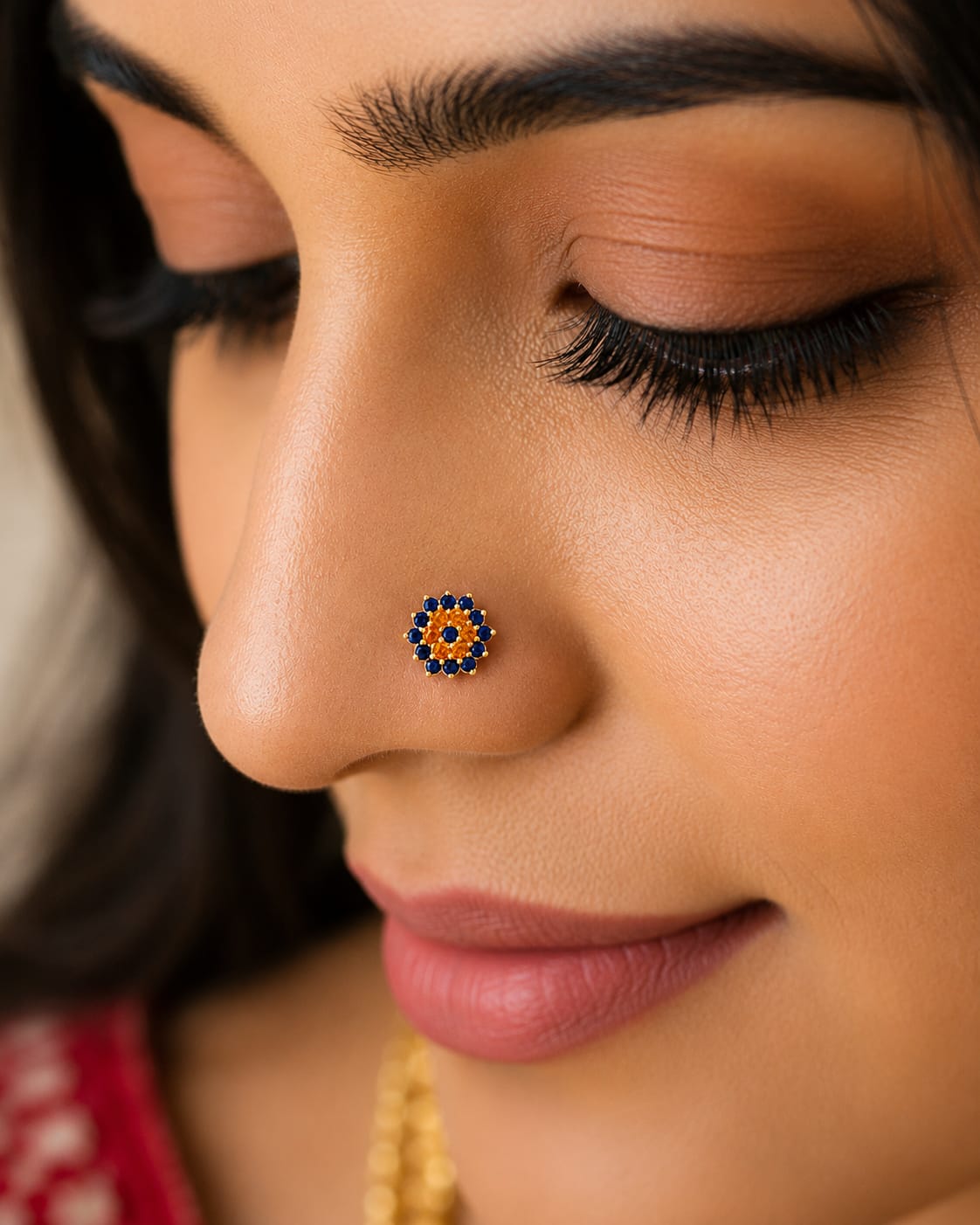 Surya Sapphire Floral Nose Pin in 925 Sterling Silver