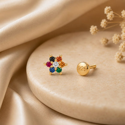 Rainbow Petal Nose Pin in 925 Sterling Silver