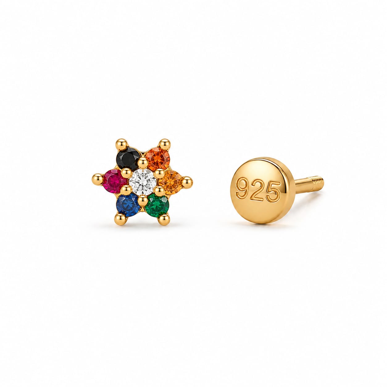Rainbow Petal Nose Pin in 925 Sterling Silver