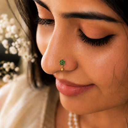 Emerald Bloom Drop 925 Silver Nose Pin