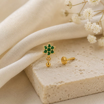 Emerald Bloom Drop 925 Silver Nose Pin